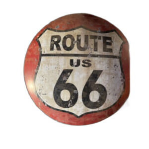 US Route 66 ROUND DOME TIN SIGN rustic vintage metal wall decor